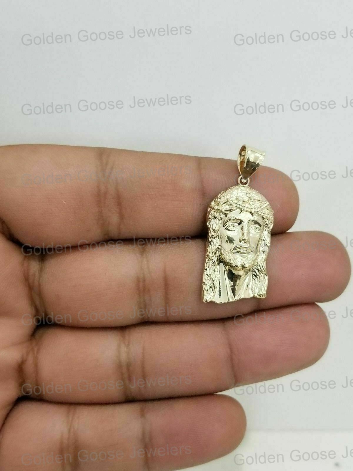 10K Yellow Gold Religious Jesus Face Pendant Charm 10K Figaro Chain 16″ – 24″