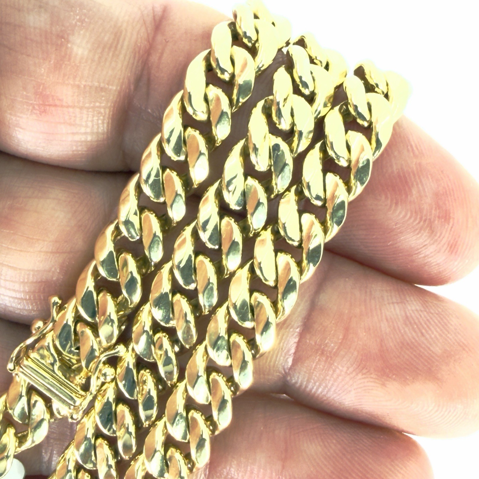 Real 14K Yellow Gold Cuban Link Chain 7.5mm 24 inch Mens Necklace Hollow