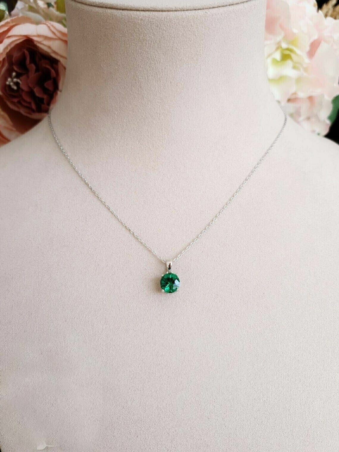 3CT Lab Created Green Emerald Pendant Necklace With Chain 14k White Gold Plated