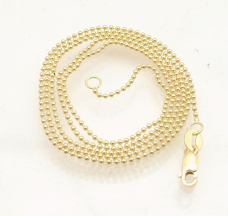 1mm All Shiny Round Bead Ball Chain Necklace REAL Solid 14K Yellow Gold