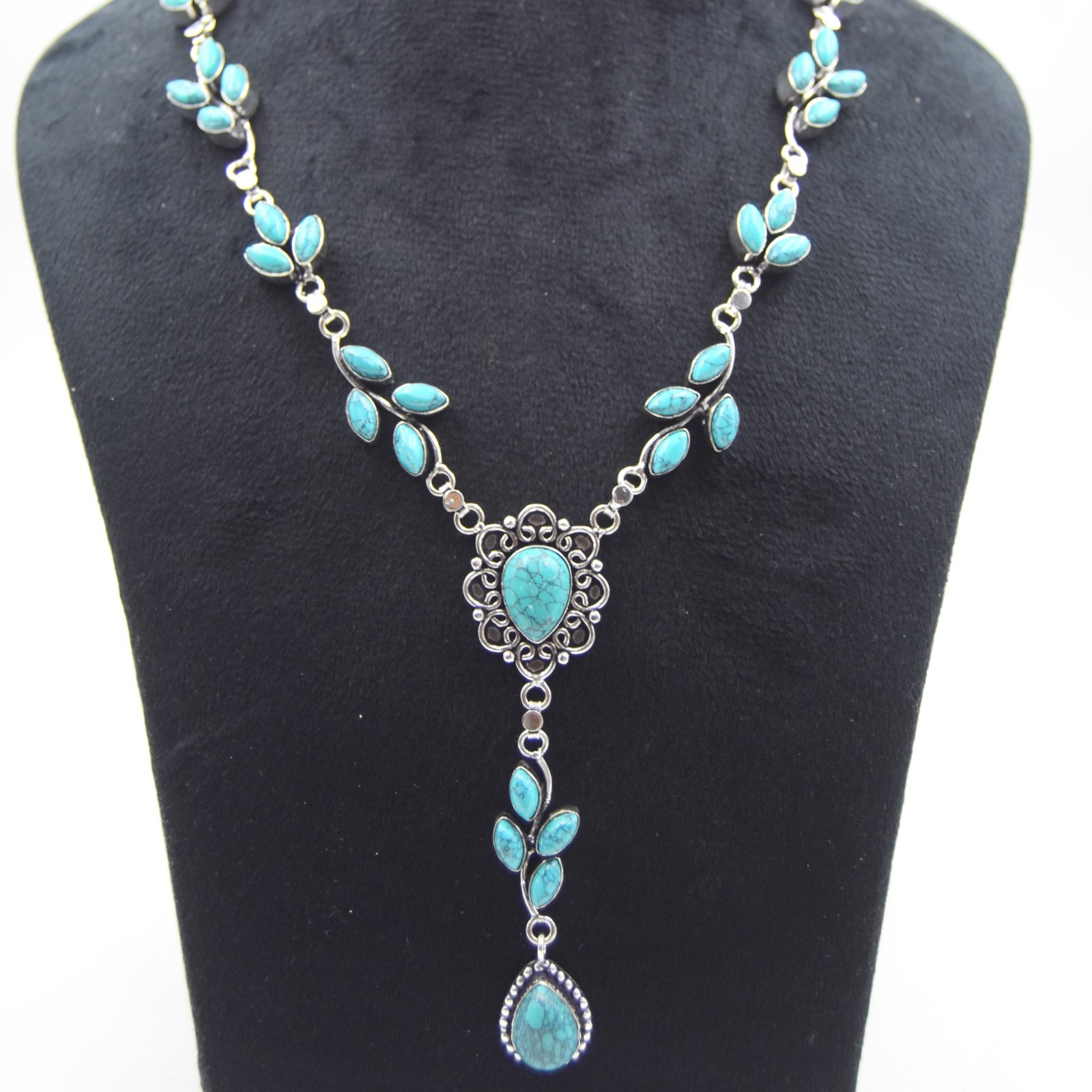 Blue Turquoise Gemstone Handmade 925 Sterling Silver Jewelry Necklace Sz-17-18″
