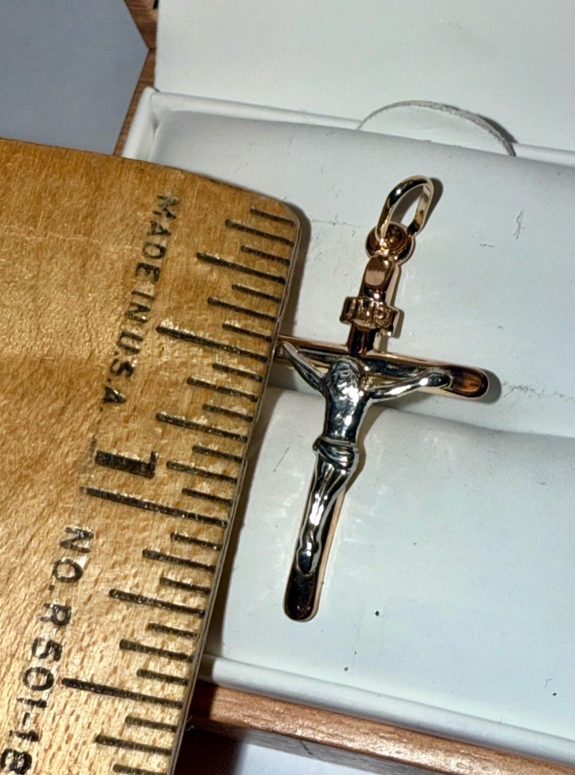 ESTATE Solid 10K Gold Two-Tone Crucifix Cross Pendant