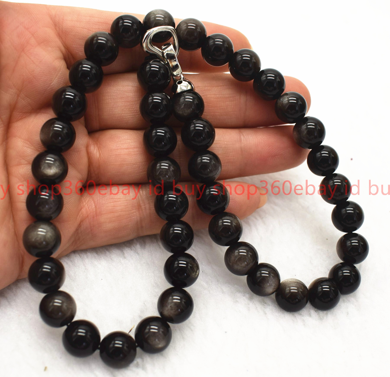 Genuine Natural 8/10/12mm Silver Obsidian gemstone Round Beads necklace 16-28in