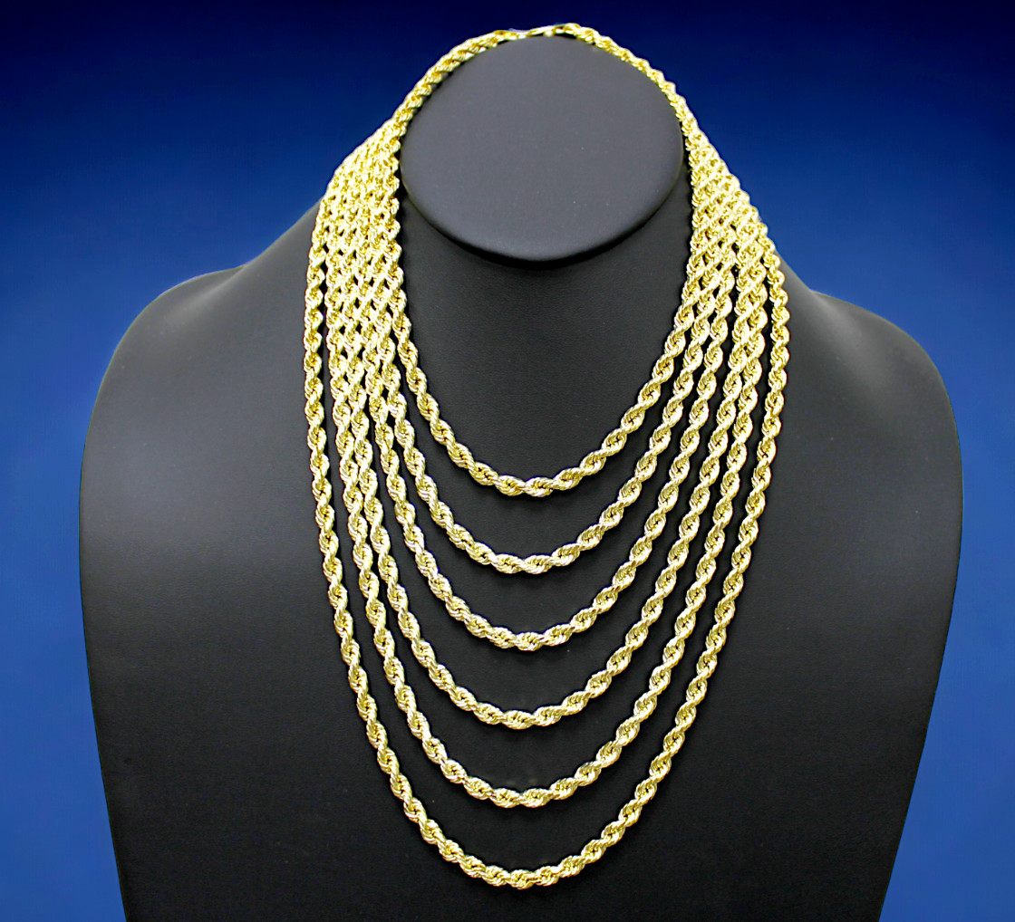 14K Yellow Gold SOLID Rope Chain Necklace Bracelet Diamond Cut 1mm-12mm 7″-30″