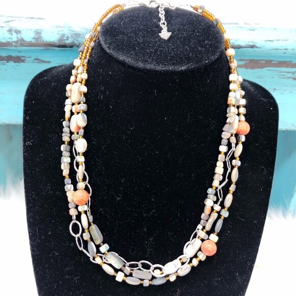 Silpada Fiesta Fun Sterling Silver Coral Abalone Layered 925 Necklace N1563