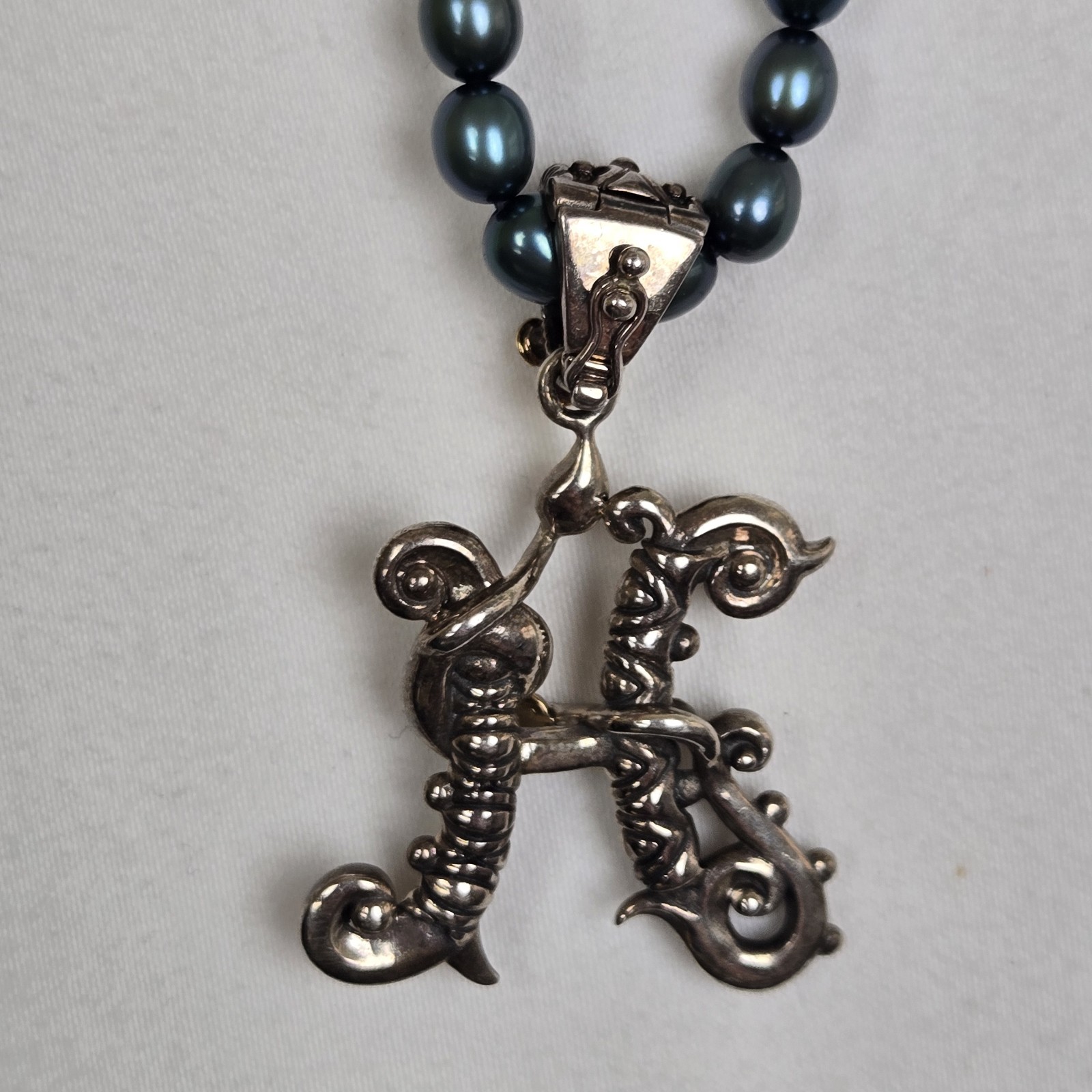 Barbara Bixby Thailand 18k & 925 Pearl Necklace And Initial H Pendant
