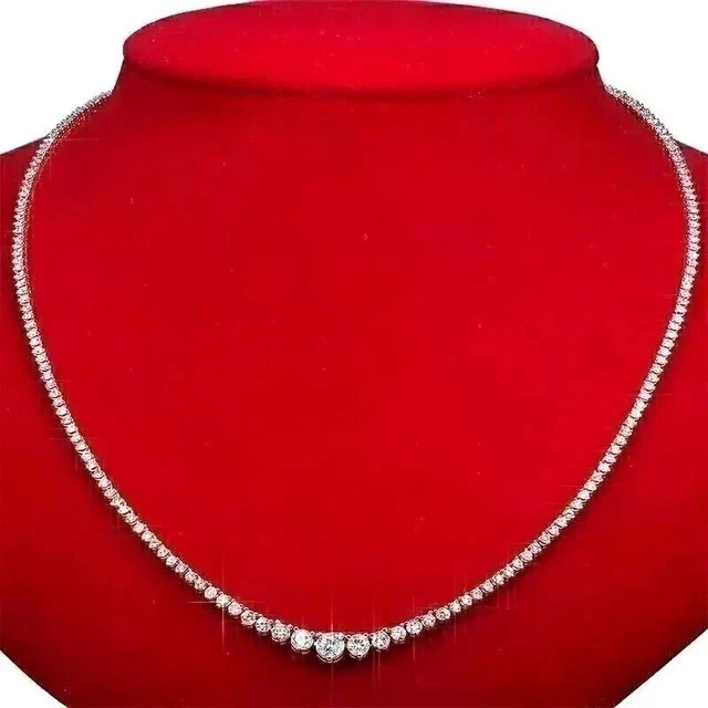15Ct Round Cut Lab Created Diamond Women’s Tennis Necklace 14K White Gold Plated