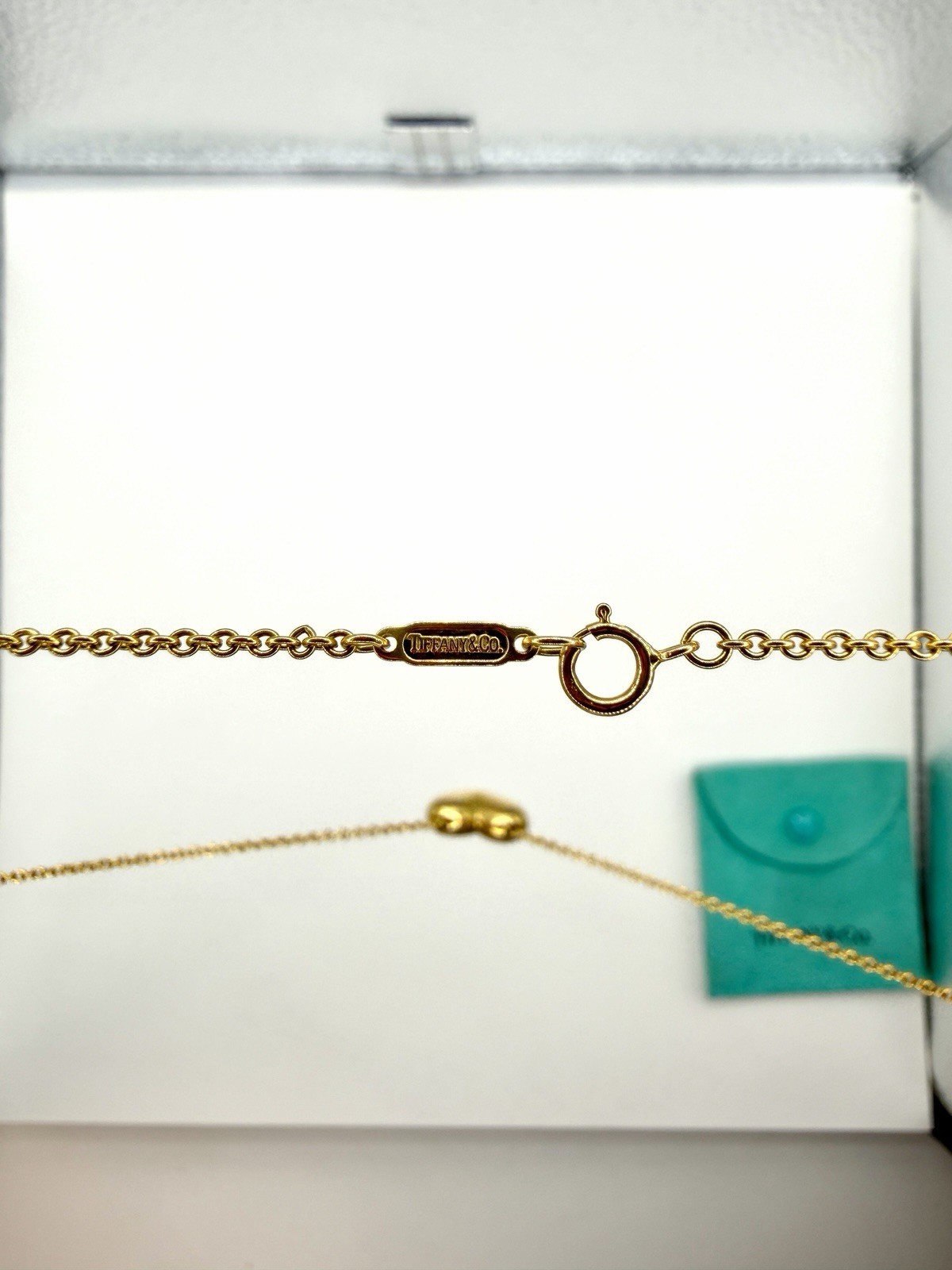 Tiffany & Co. 18K Yellow Gold Heart Charm Pendant Necklace Cable Chain