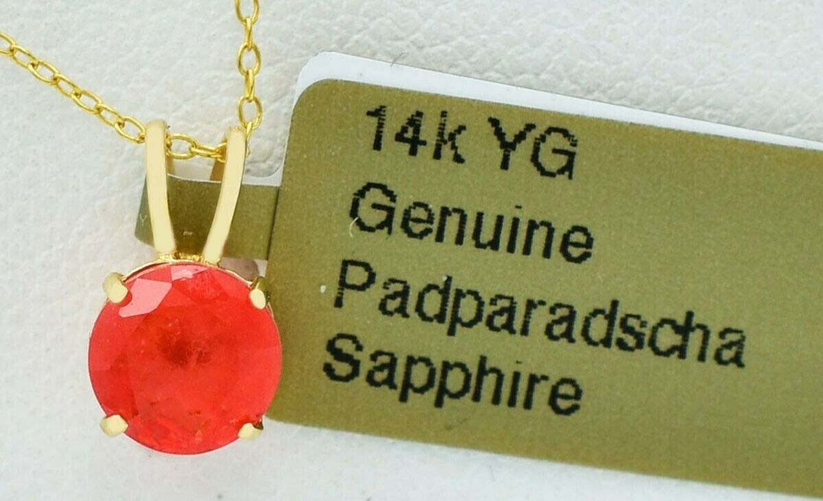 GENUINE 1.26 Cts PADPARADSCHA SAPPHIRE PENDANT 14K GOLD – Free Appraisal – NWT