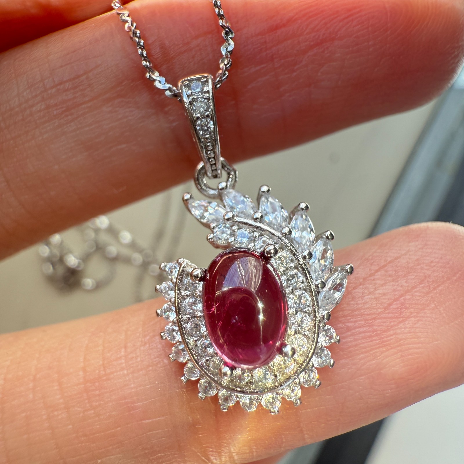 925 Sterling Silver Necklace 7x5mm Natural Topaz Zircon Handmade Flower Chain