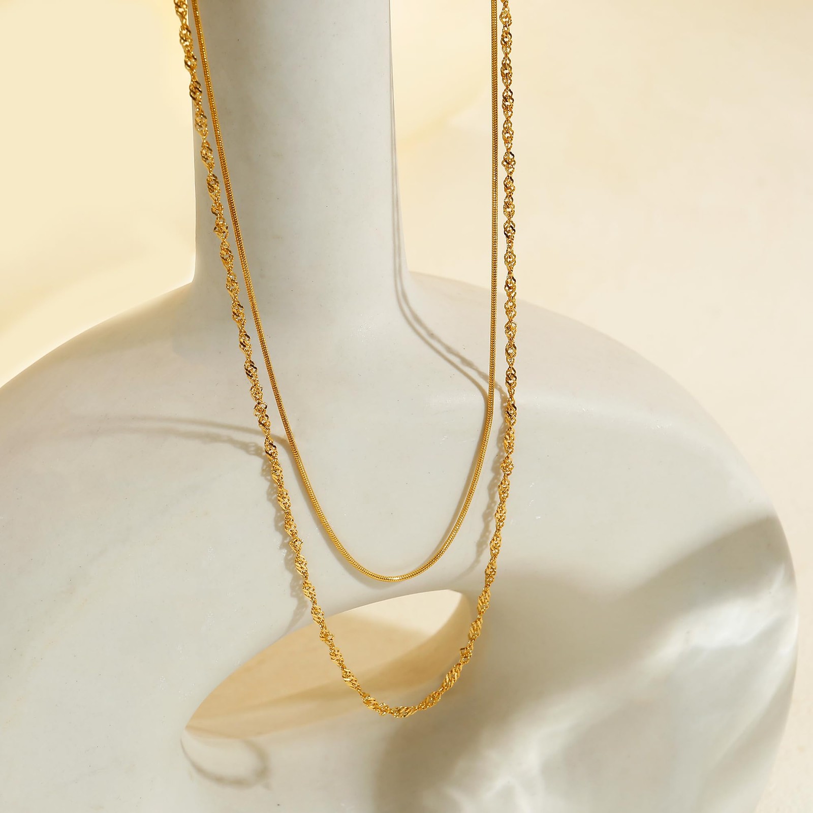 Gold Plated Thin Chain Layered Necklaces For Women Non Tarnish,Gold Plated St…
