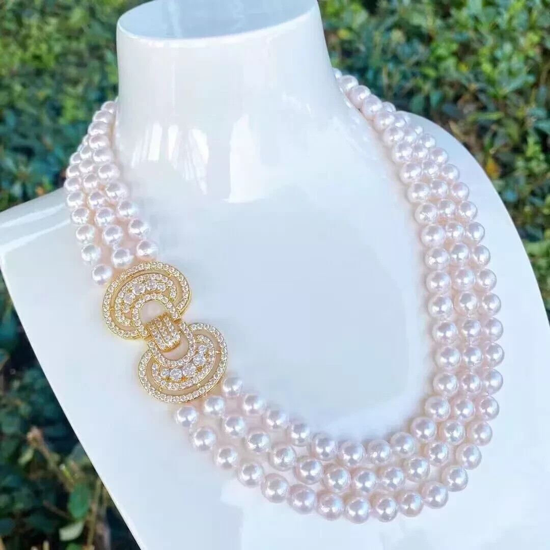 triple strands 7-8mm south sea white pearl necklace 18″19″20″