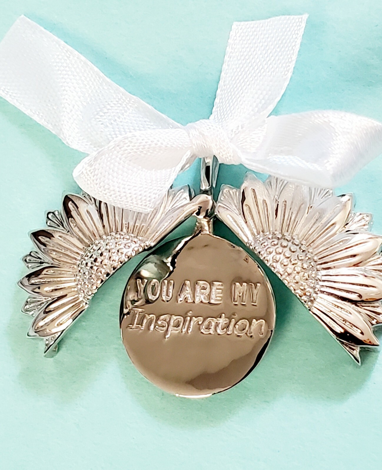 Sunflower Hidden Message Pendant Platinum Bond With Sterling Silver Chain