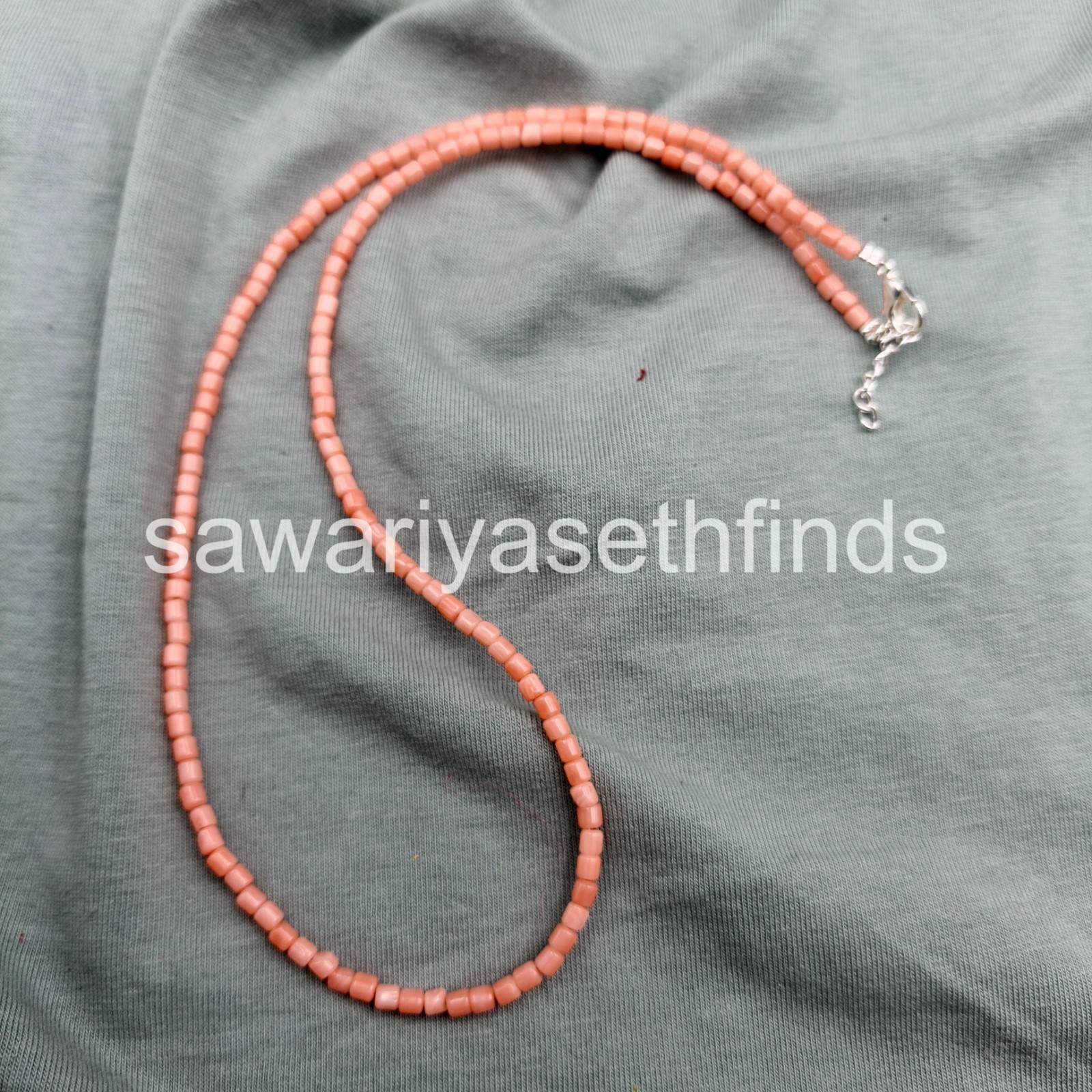 Handmade Pink Coral Square Bead Necklace, 3mm Tiny Gemstone Jewelry