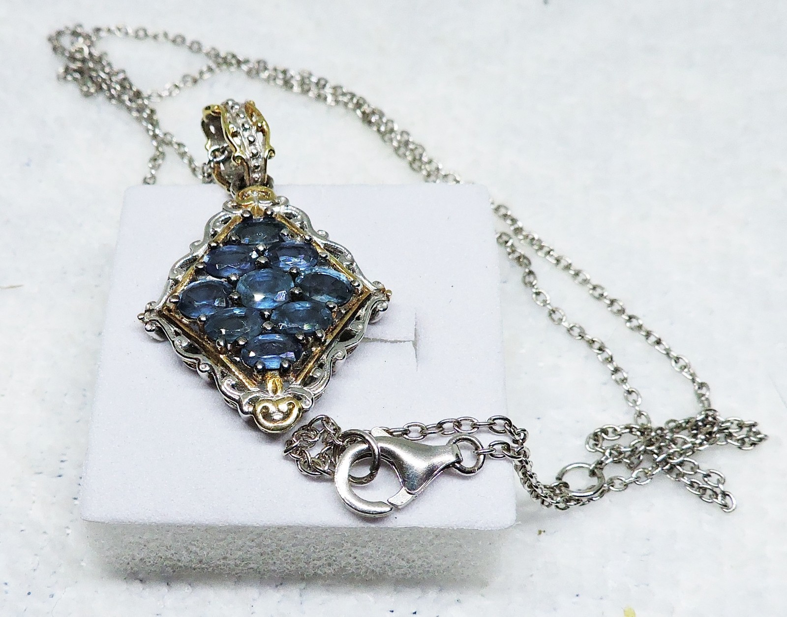 Sapphire Cluster Necklace by Heng Ngai 925 Sterling 2.25 ct 20′ Chain