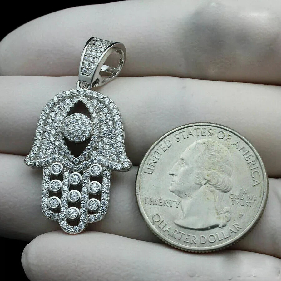 2.70 Ct Round Cut Diamond Evil Eye Hamsa Hand Only Pendant 14k White Gold Finish
