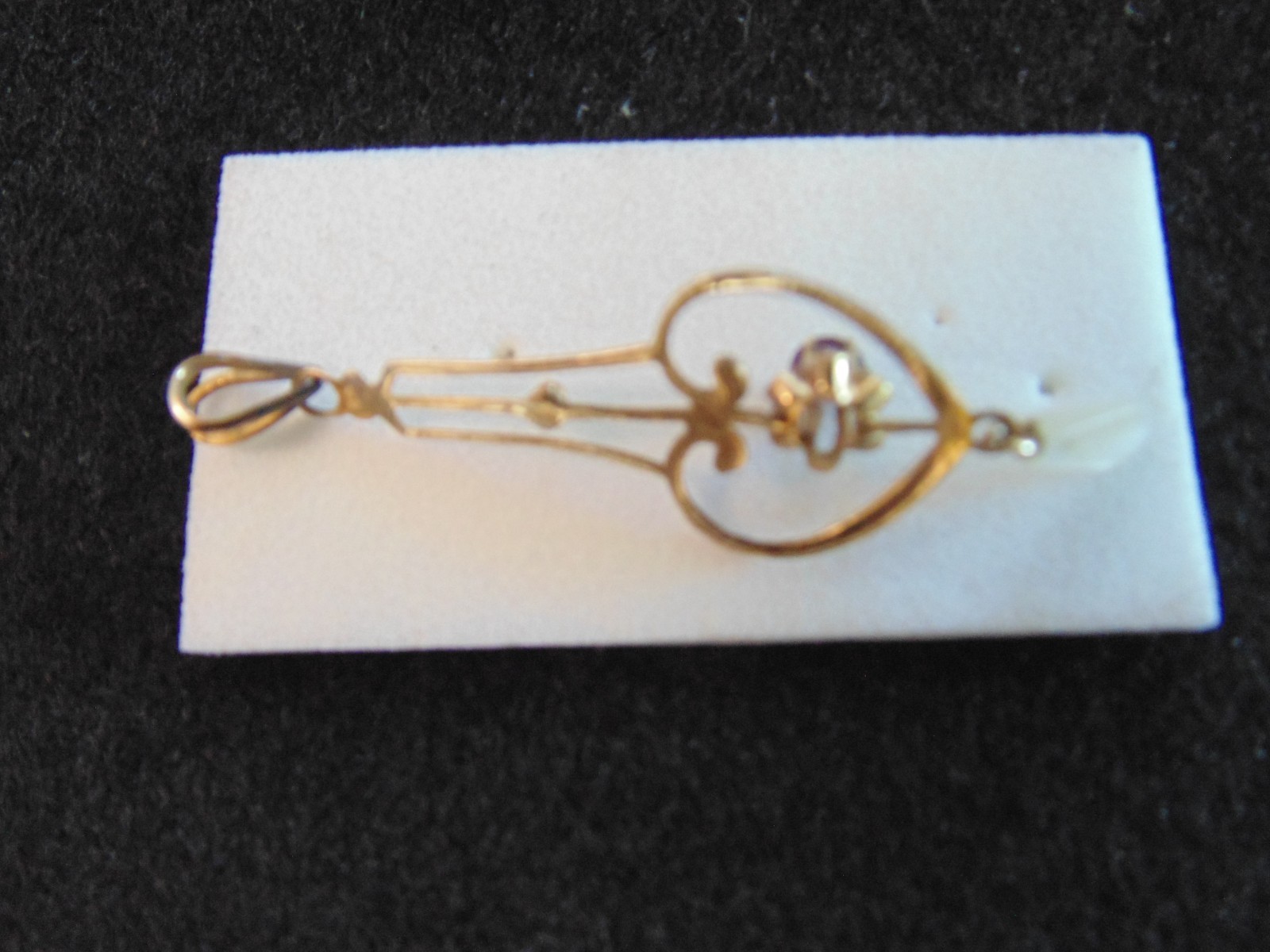 Antique Dainty Heart Lavalier Pendant Yellow Rose Gold Ruby Pearl Dangle
