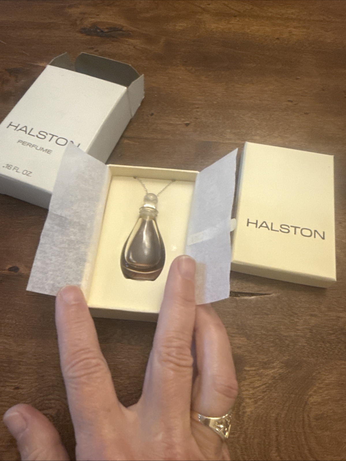 HALSTON Bottle For Perfume Necklace Marked Sterling Original Box