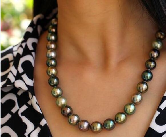 18″9-10MM TAHITIAN NATURAL BLACK MULTICOLOR PEARL NECKLACE