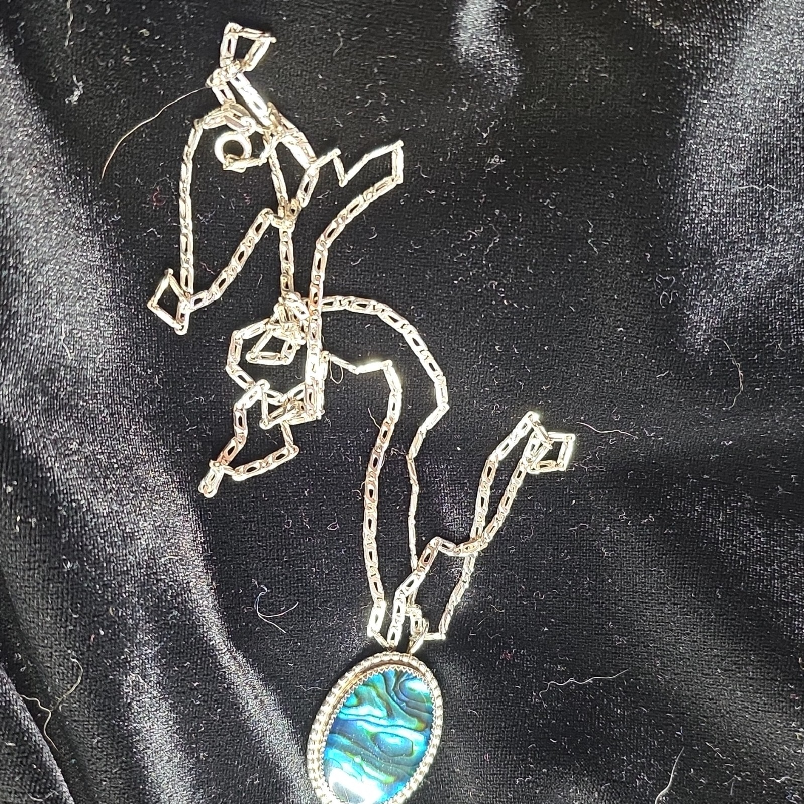 Sterling Silver Oval Abalone Pendant Necklace 18in Bar Link Chain