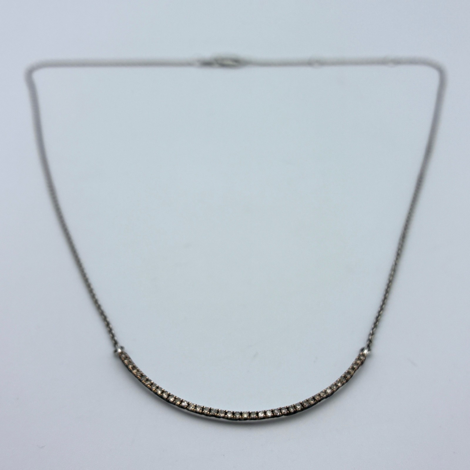 BSI Sterling Silver Natural Diamond Curved Bar Smile Pave Necklace Minimalist