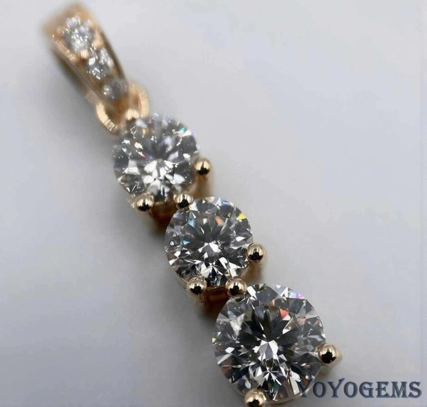 Solid 14K Yellow Gold Moissanite Fancy Wedding Pendant 2.10 CT Round Cut For Her