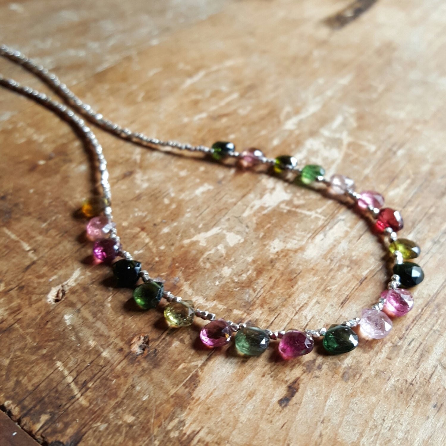 Multi tourmaline & Pyrite necklace 925 sterling silver gemstone jewelry gift her