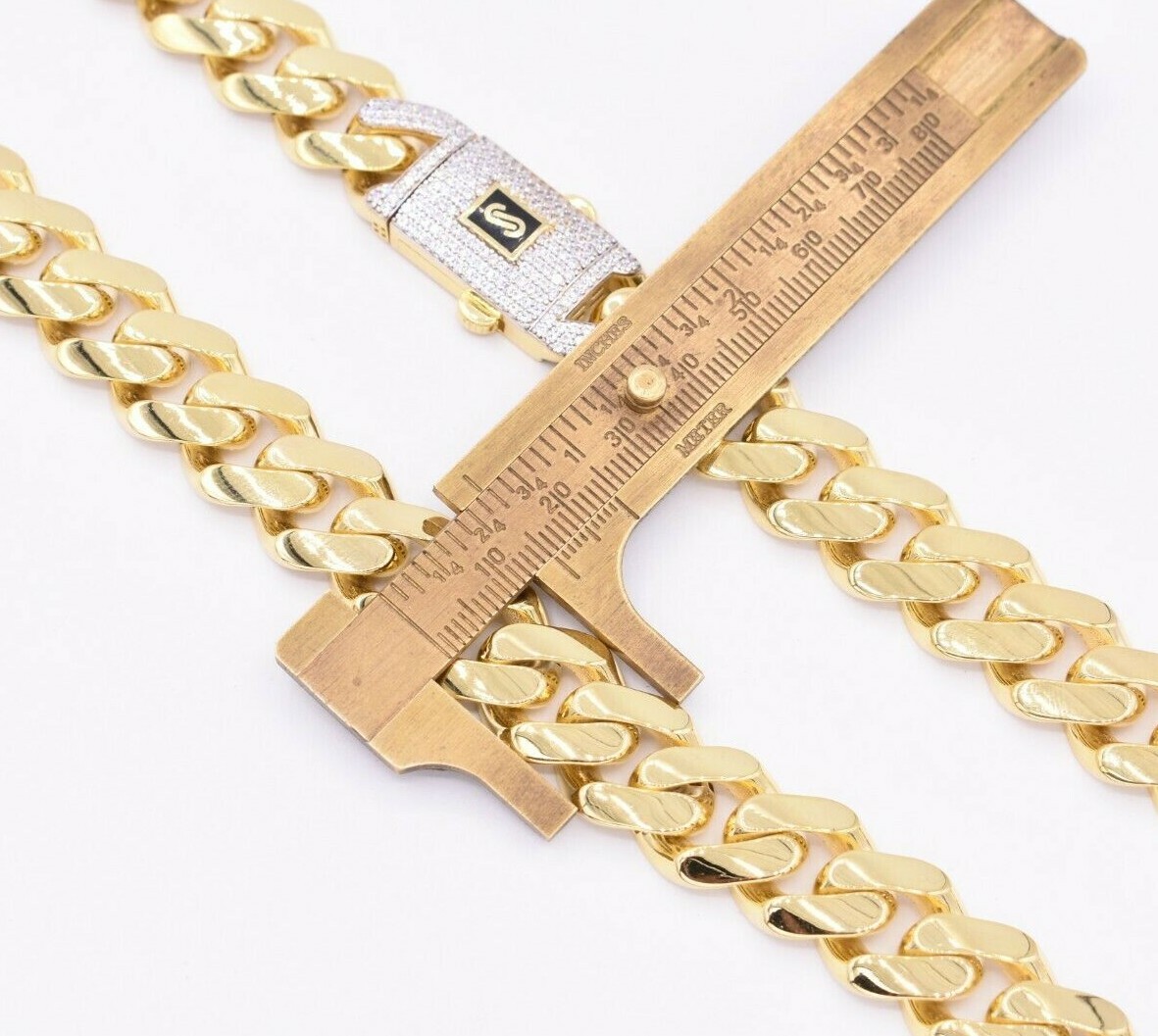 15mm Miami Cuban Royal Curb Chain Necklace Box Clasp Real 14K Yellow Gold