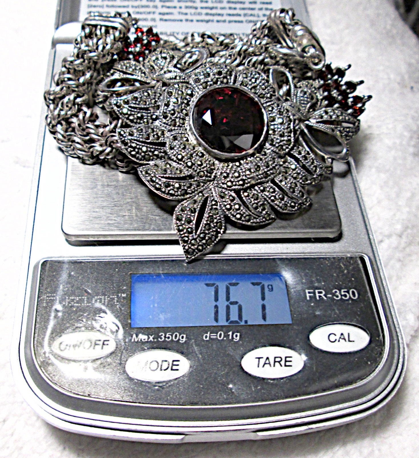 STATEMENT PIECE Sterling Silver Large GARNET MARCASITE Necklace STUNNING 76.7 G