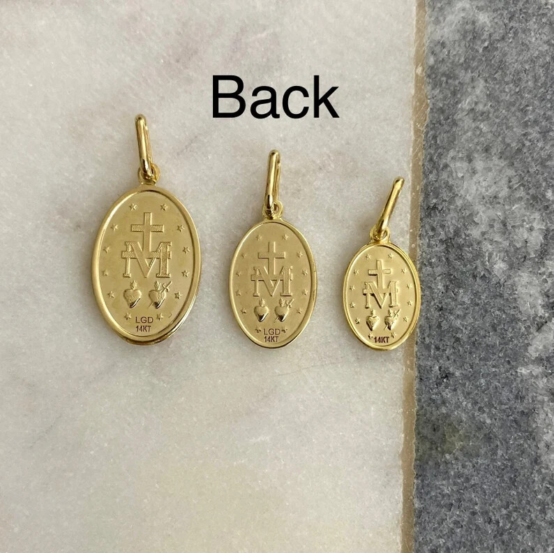 14K SOLID GOLD MIRACULOUS VIRGIN MARY MEDAL, 14K GOLD MIRACULOUS PENDANT- PT276
