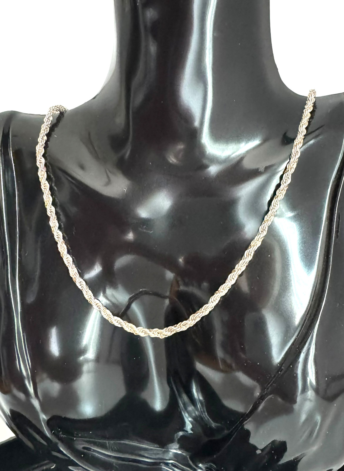 Vintage OR 925 Sterling Silver Rope Chain Necklace 14K Yellow Gold Accent 20”USA