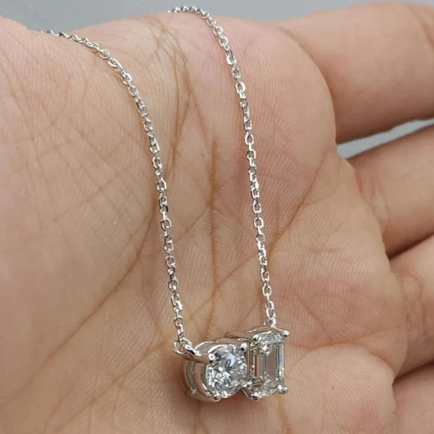 Women’s Pendant Chain 2 Ct Round & Emerald Lab Grown Diamond 925 Sterling Silver