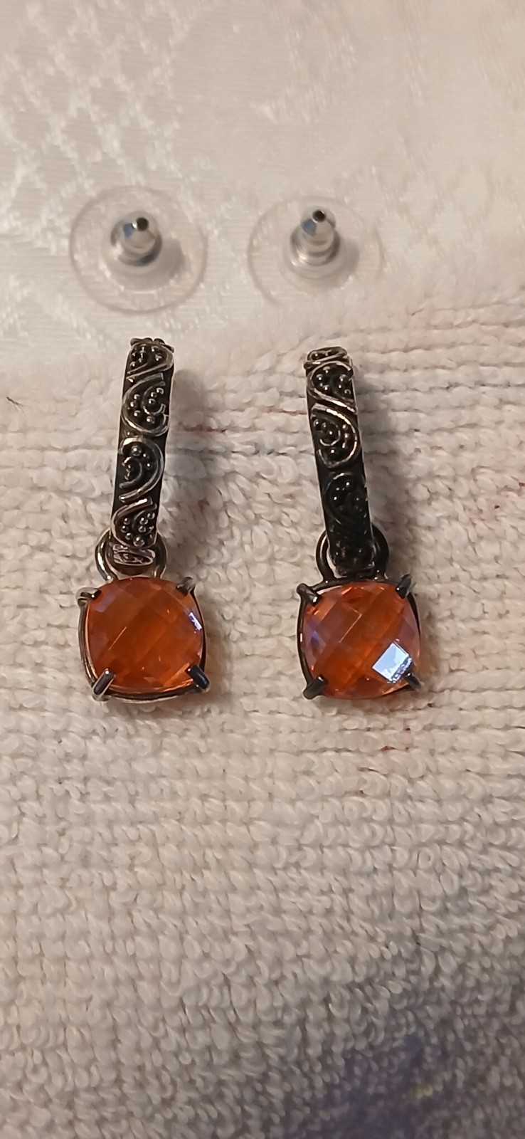 925 Lori Bonn Beaded Mini Hoop, Dangle, Multi-faceted, Orange Pierced Earrings