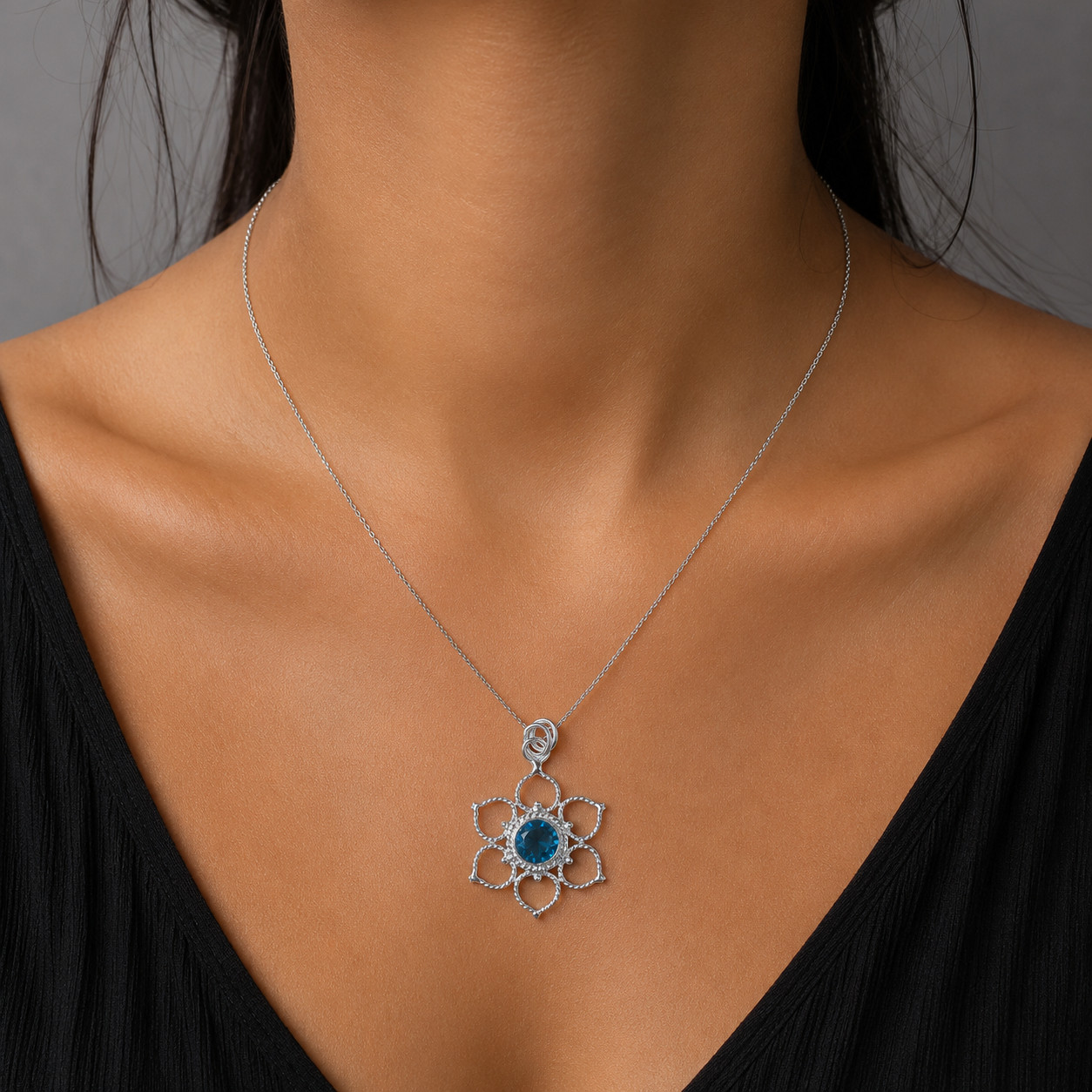 925 Silver London Blue Topaz Gemstone Jewelry Handmade Boho Pendant 1.44″For Her