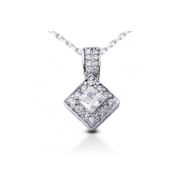 0.73ctw F VS1 Princess Cut Natural Certified Diamonds White Gold Halo Pendant