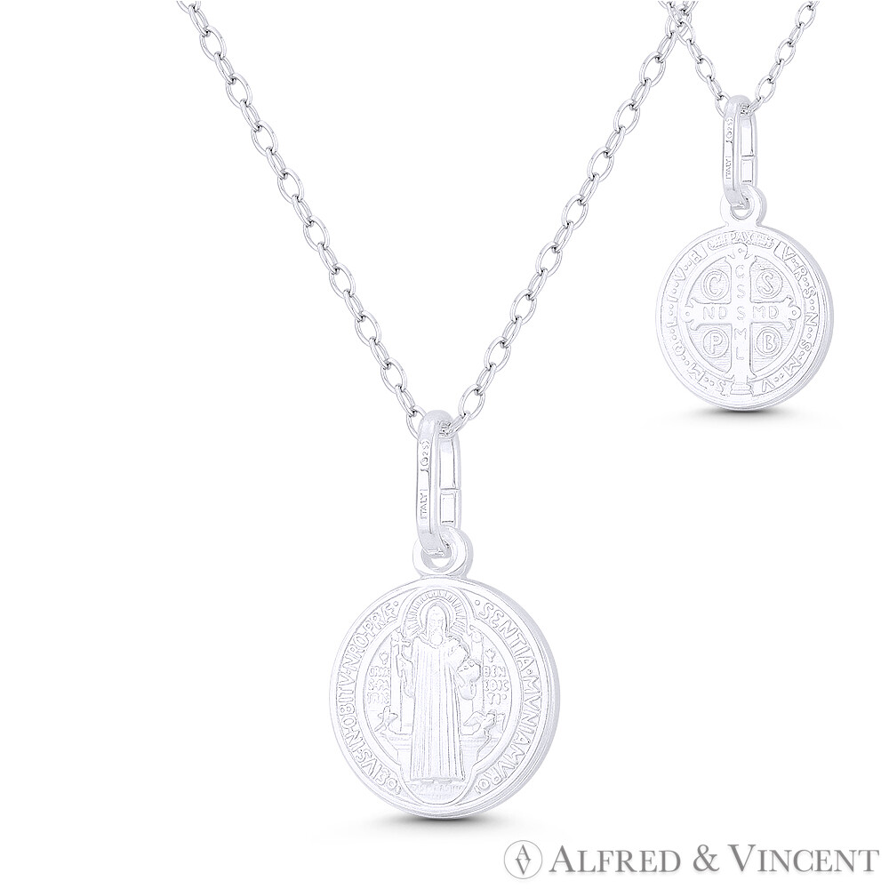 St. Benedict of Nursia & Cross 925 Sterling Silver Reversible 12mm Medal Pendant