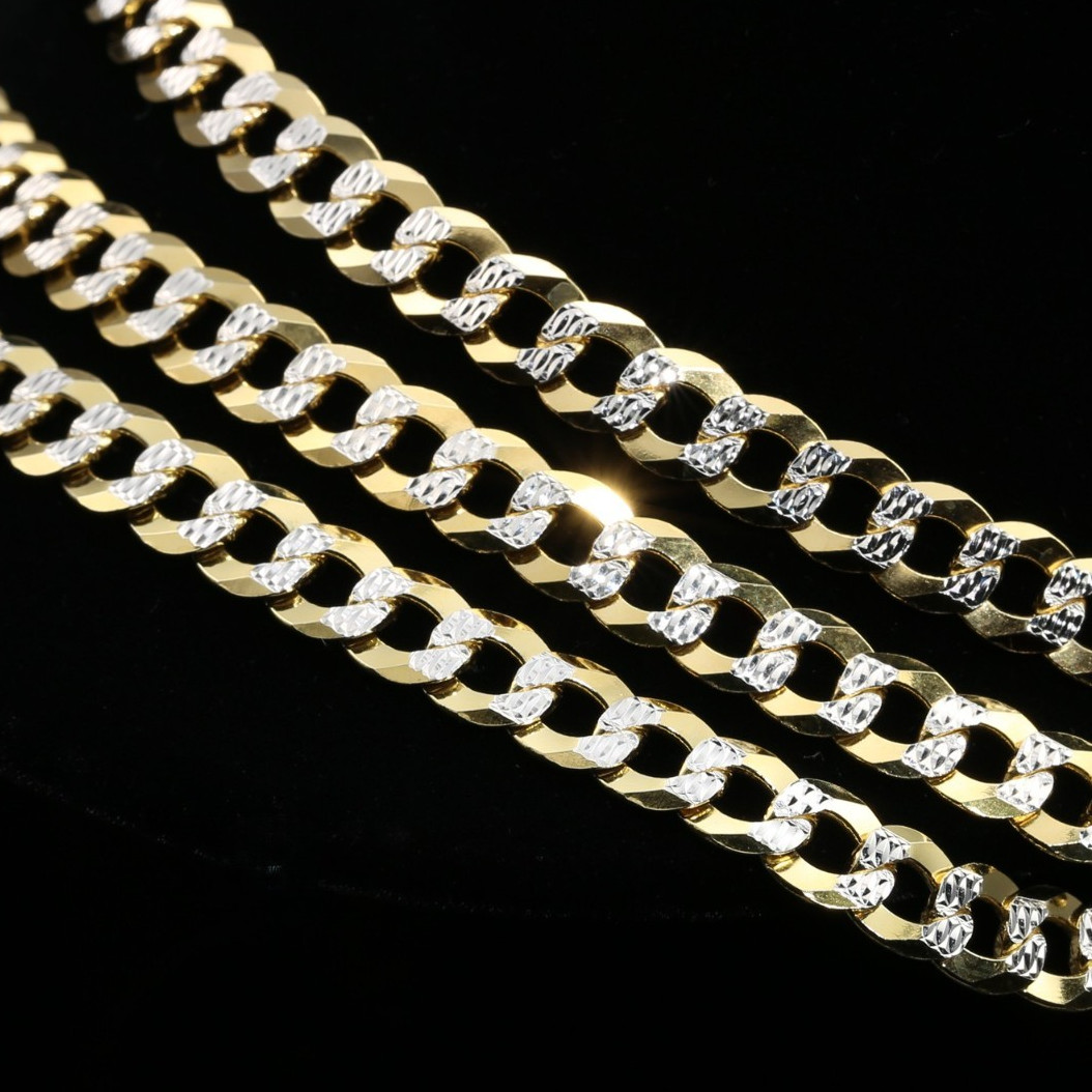 Two-Tone Gold 4mm-7.5mm Curb Chain Italian Necklace 18″-26″ 925 Sterling Silver