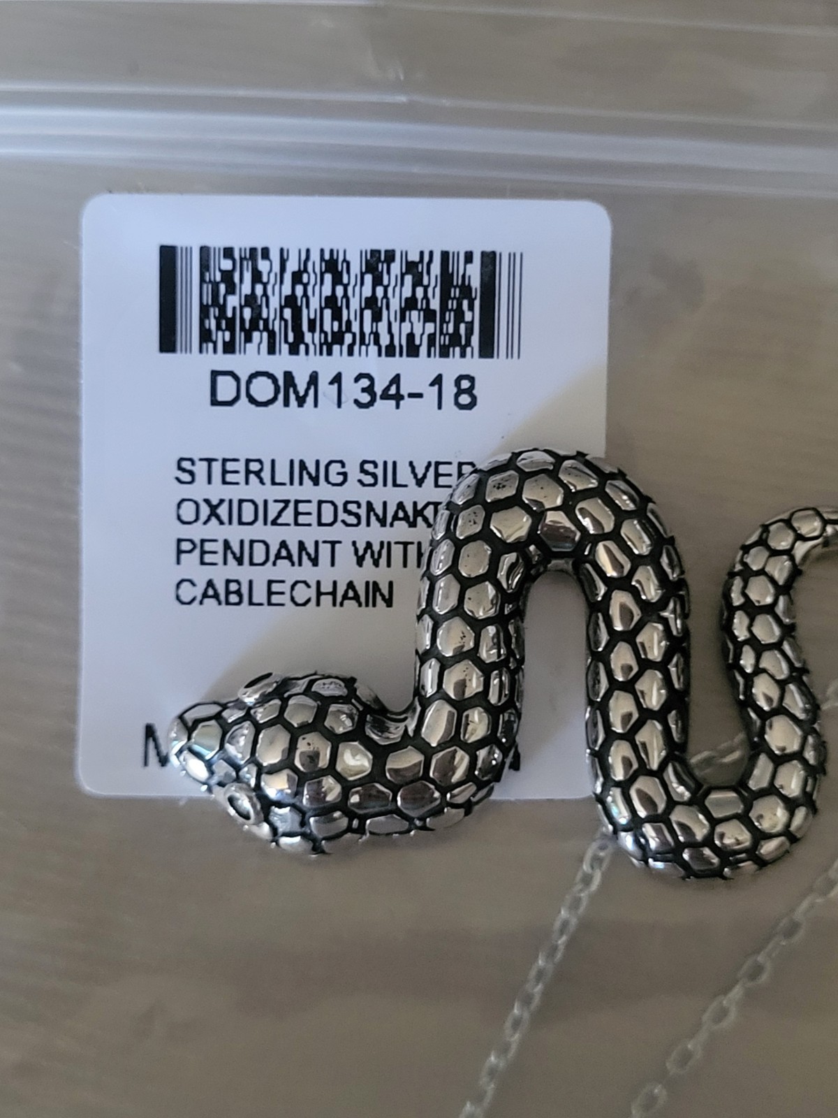 Sensational Sterling Silver Snake Pendantw 18″cabke Chain, NIP