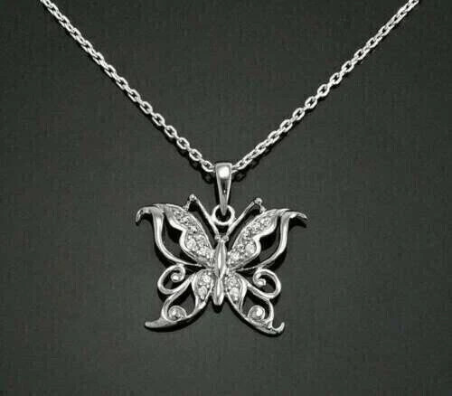 0.75Ct Round Cut Lab Created Diamond Butterfly Pendant In 14K White Gold Plated