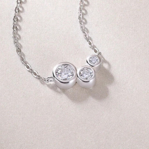 3 Stone Necklace 2/7 Ct Round Moissanite 14K White Gold Plated Free Chain