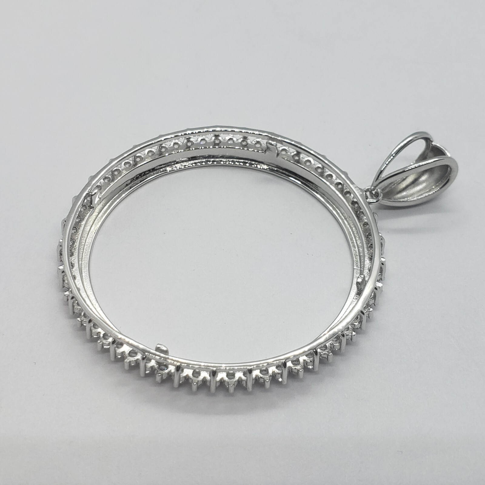 Sterling Silver Cubic Zirconia Silver Dollar Bezel CZ Halo 38 mm Mexican Olympic