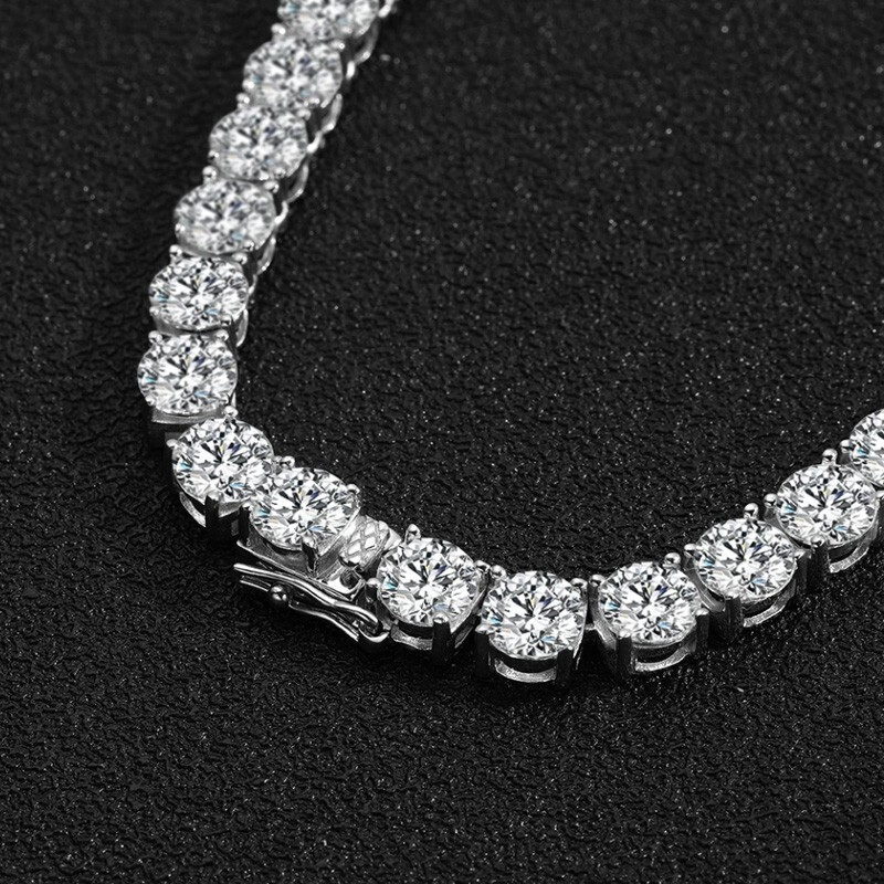 1ct D Color Round Cut Moissanite Tennis Necklace For Men Women S925 Silver GRA