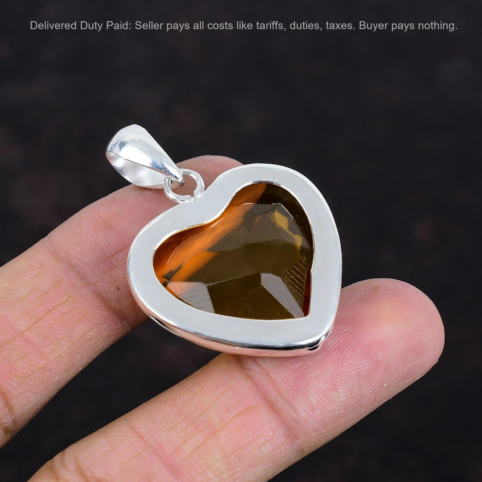 925 Sterling Silver Whiskey Topaz Stone Anniversary New Heart Engagement Pendant