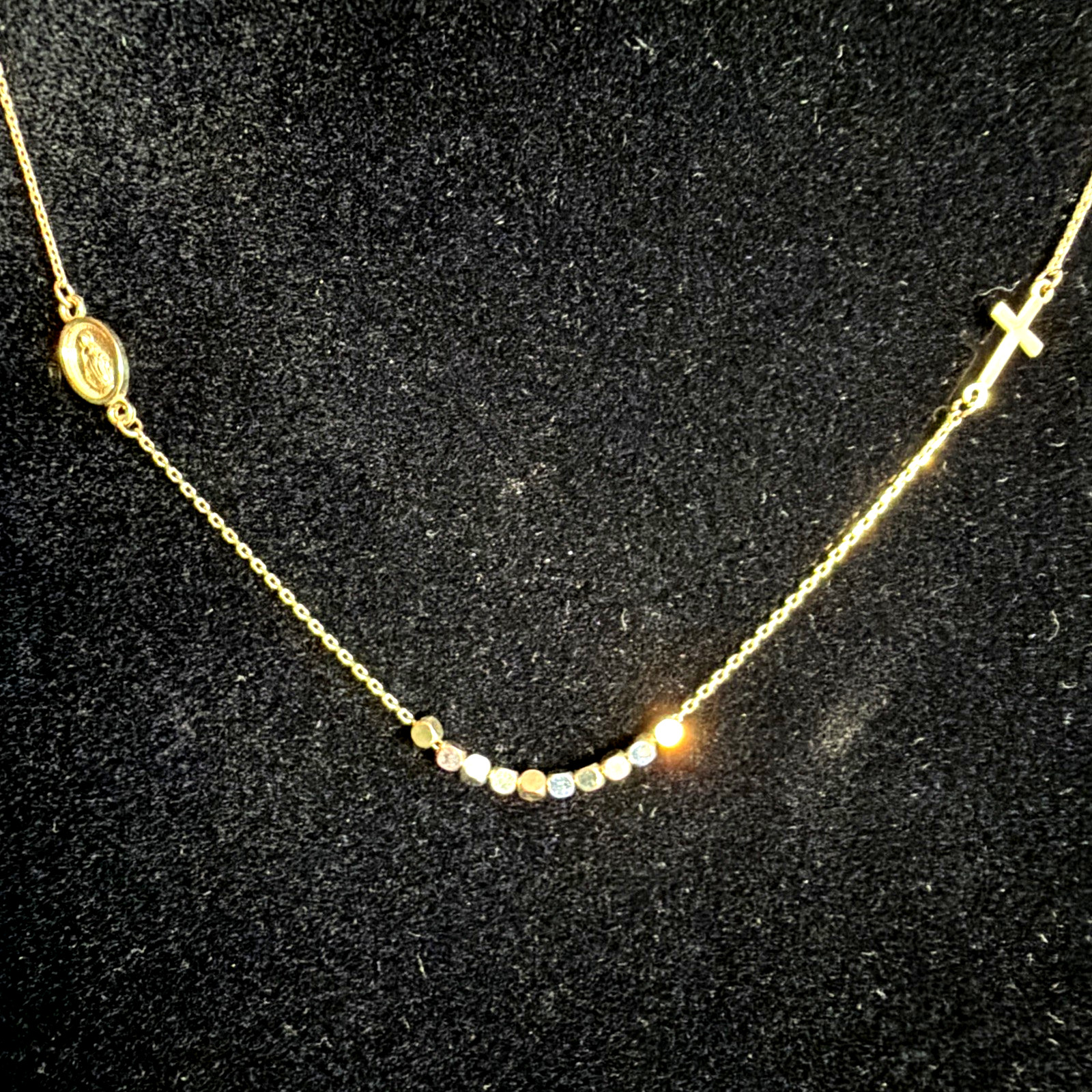 10k Gold Rosary Necklace w/ Medallion Cross Beads Spiritual Jewelry Elegant 17”