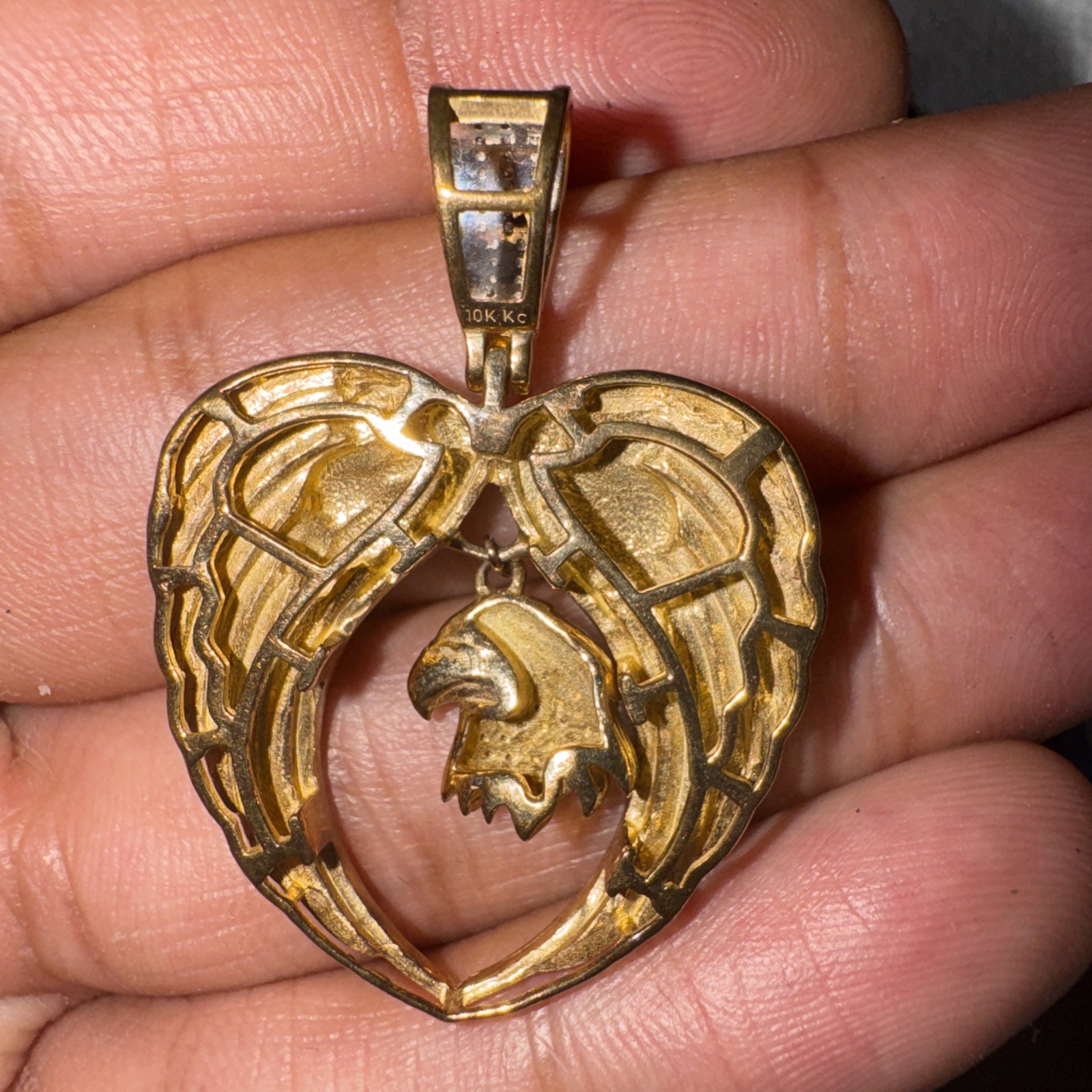 10k Yellow Gold Angel Wings With Eagle 0.41 Ct Diamond Charm Pendant