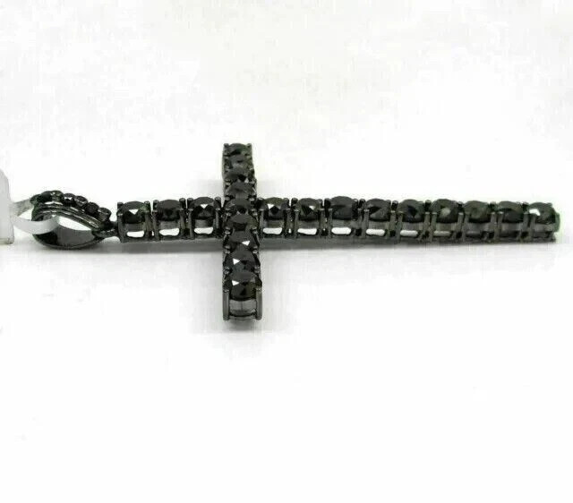 3Ct Round Cut AAA Lab-Created Black Diamond Cross Pendant 14K Black Gold Plated
