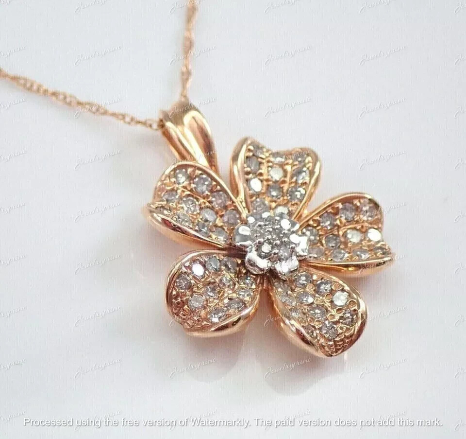 2Ct Round Cut Lab Created Diamond Flower Pendant 14K Yellow Gold Finish W/ Chain