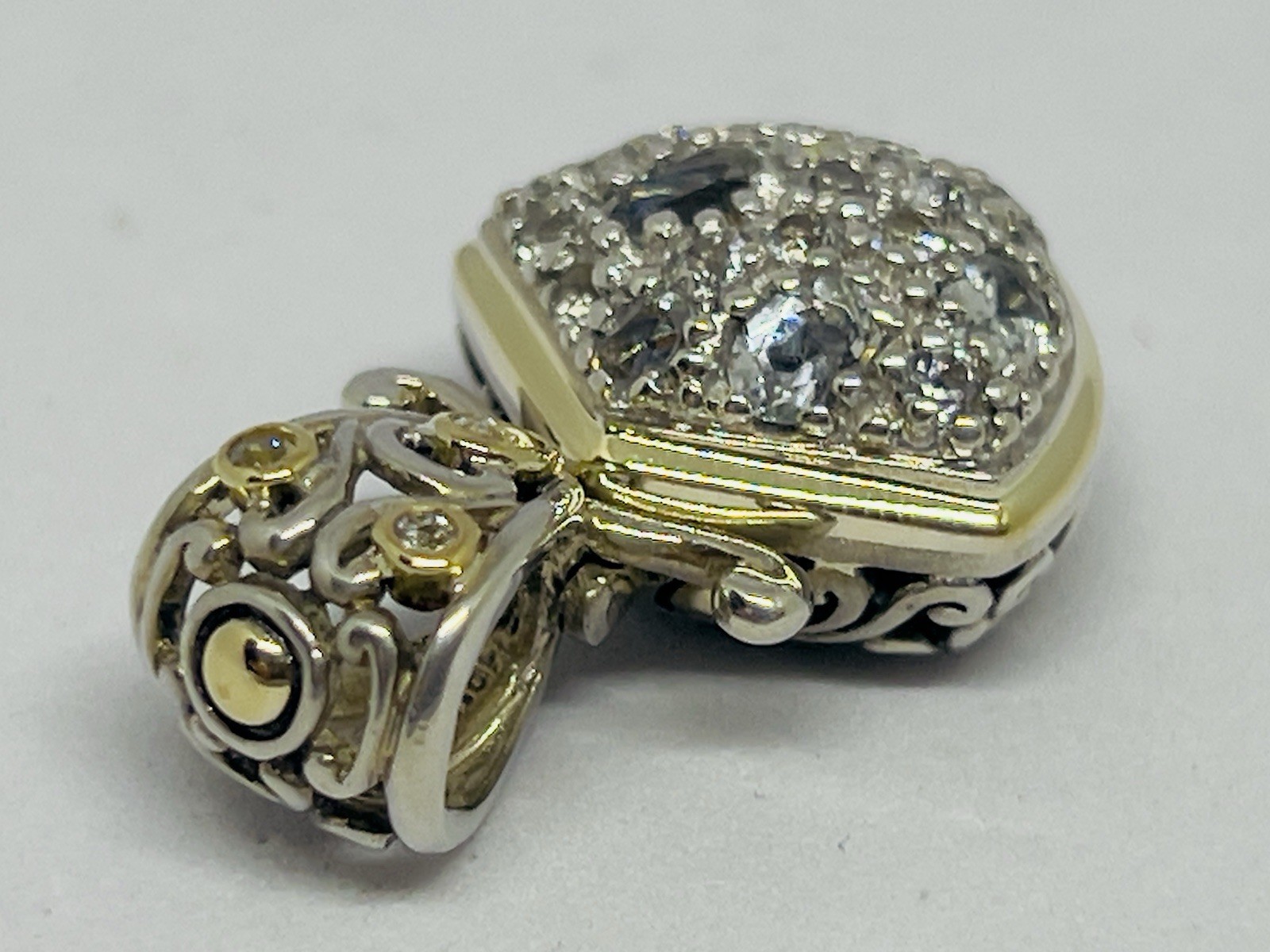John Hardy Batu 18k Gold 925 Sterling Silver White Topaz Pendant Enhancer