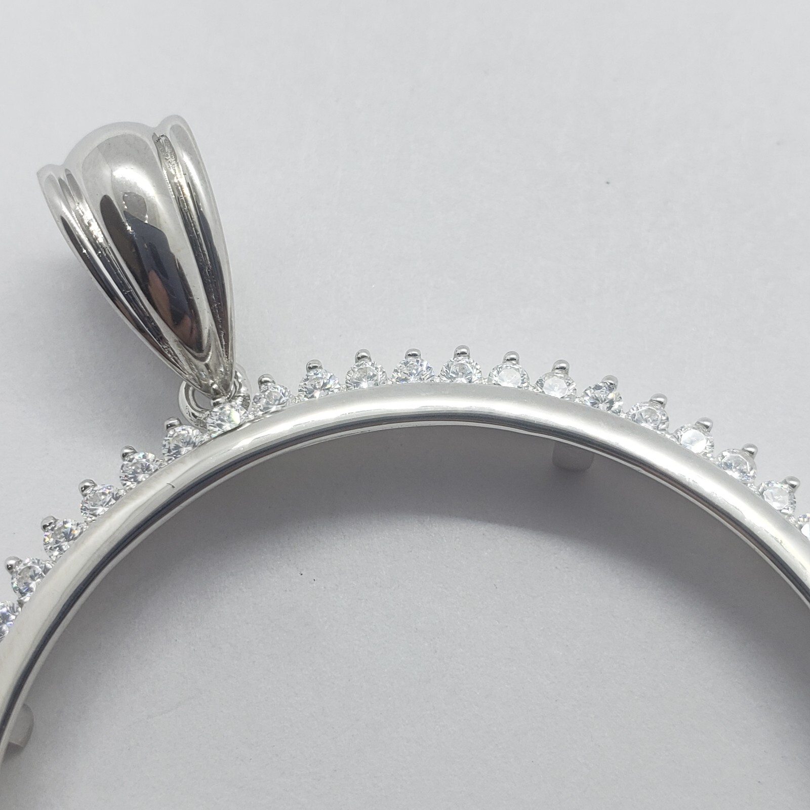 Sterling Silver Cubic Zirconia Silver Dollar Bezel CZ Halo 38 mm Mexican Olympic