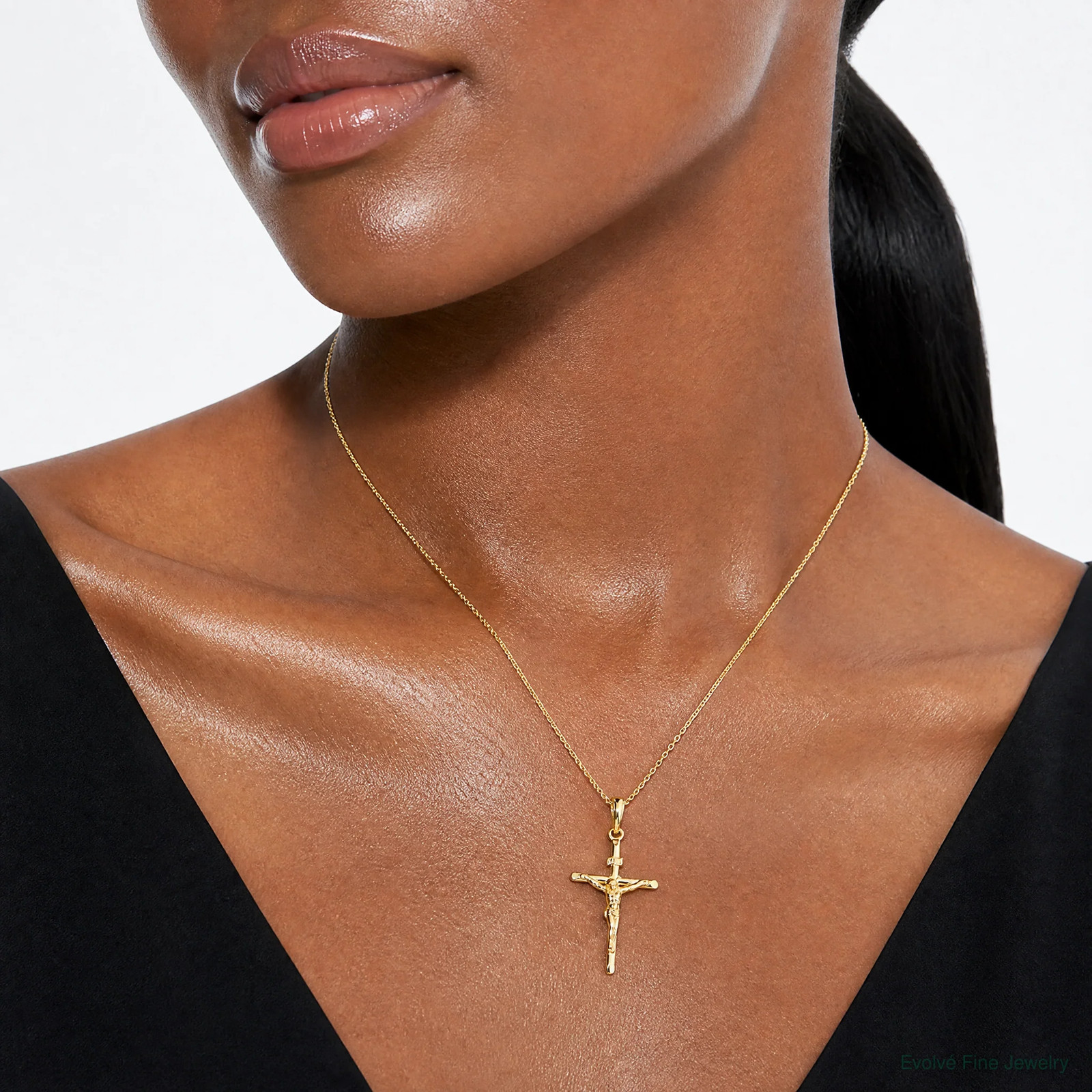 10K / 14K Yellow Gold Stick Style Crucifix Pendant